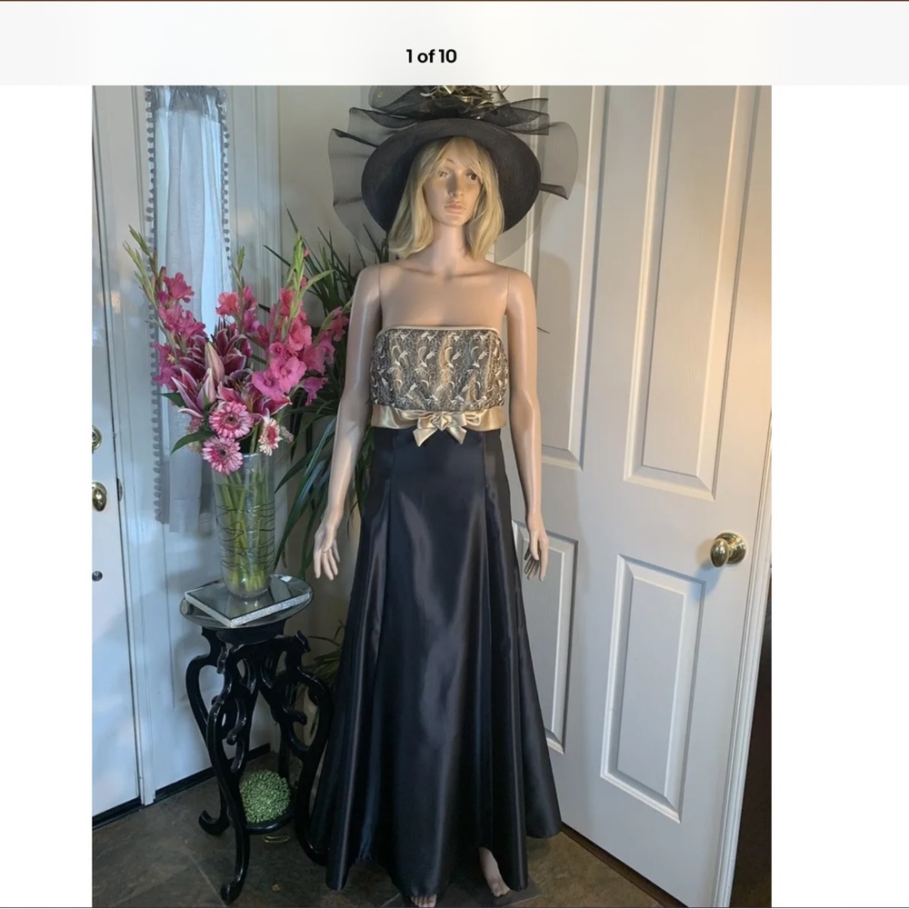 Jessica McClintock Gunne Sax Sz S Vtg 💋 80’s Metallic Gold rhinestone bow Dress